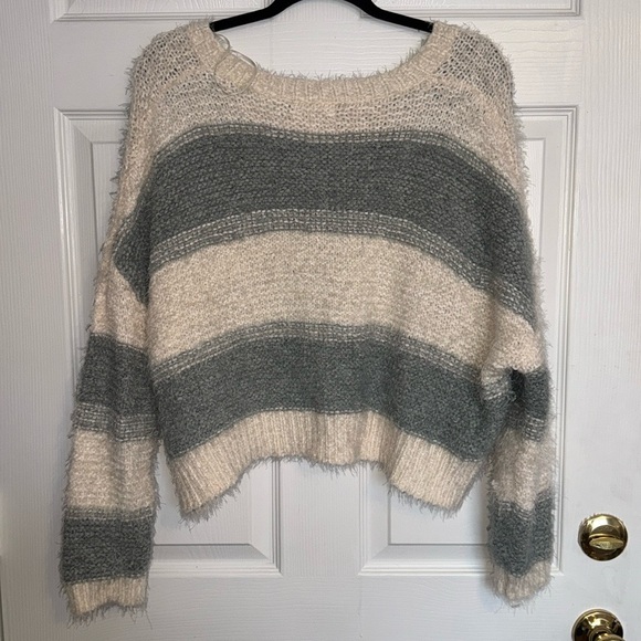 Alter’d State Strip Teal and Cream Sweater - Picture 2 of 9